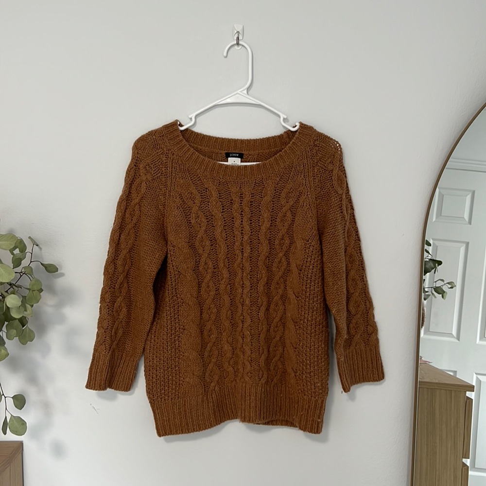 J.Crew brown cable knit alpaca & wool pullover sweater